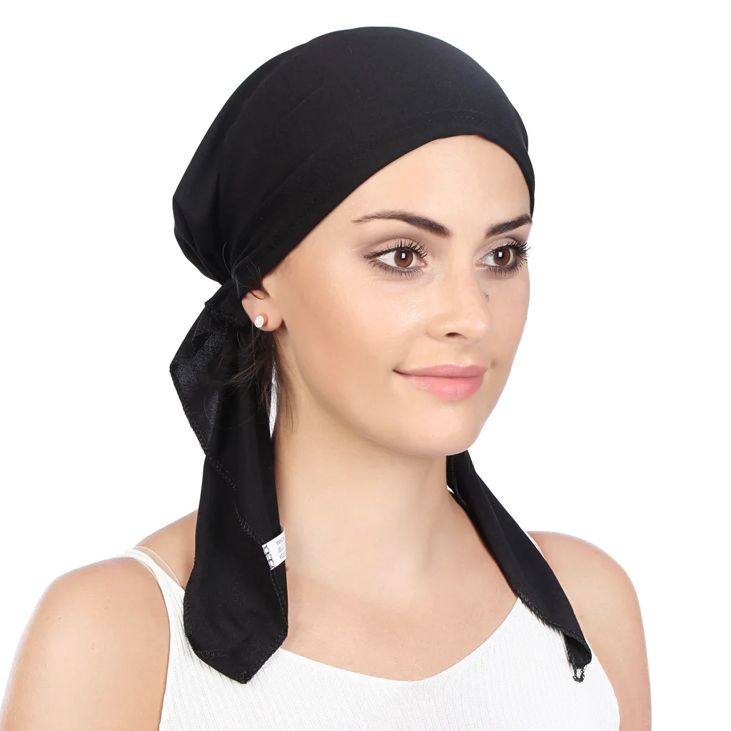 2024 New Muslim HijabTurban Hats Solid Color Head Wraps Soft Elastic Breathable Chemo Cap For Women Girls