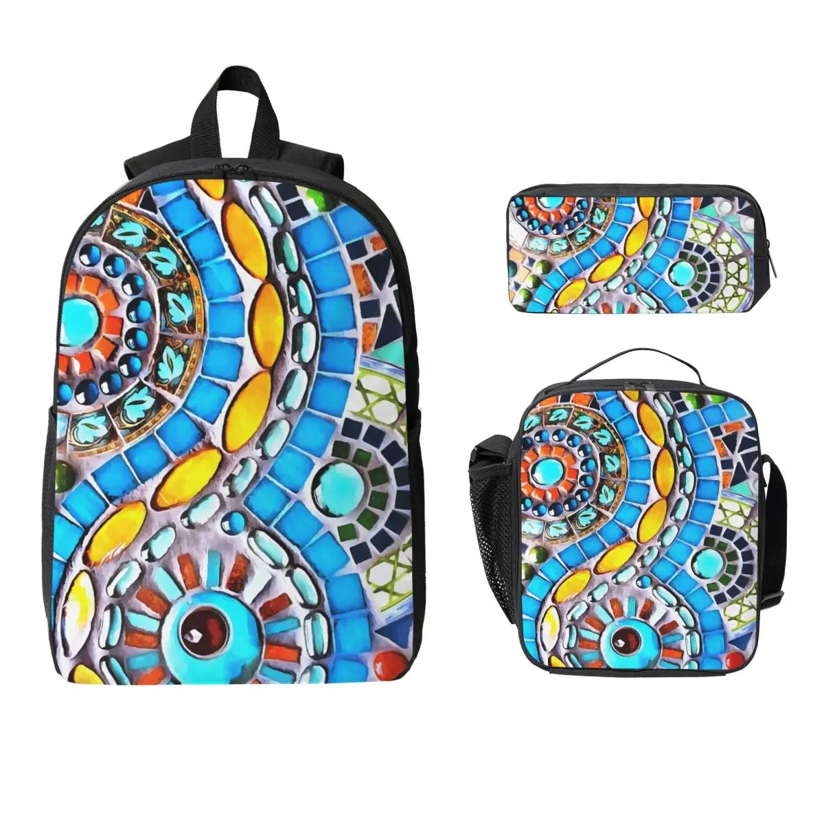 

Gaudi Barselona Mosaic Backpack Student Boys Girls BookBag School Bag Computer Shoulder Bags 3ps Insulated Lunch Bag Pencil Case