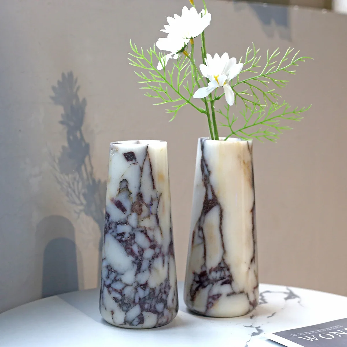1pcs D9x20cm Calacatta Viola Natural Marble Travertine Stone Vintage Vase Handmade Flower Planter for Home Decoration