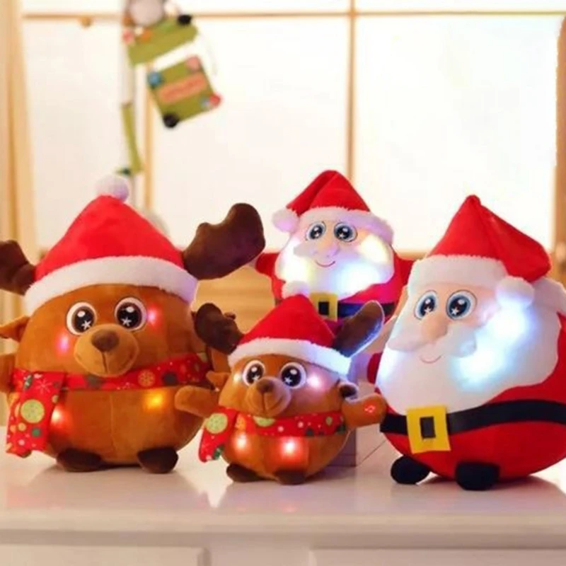 20cm/8inch Plush for Doll Stuffed Santa Soft Cotton Light Up Electric Toy with Built-in Songs Party Holiday Gift Ornamen