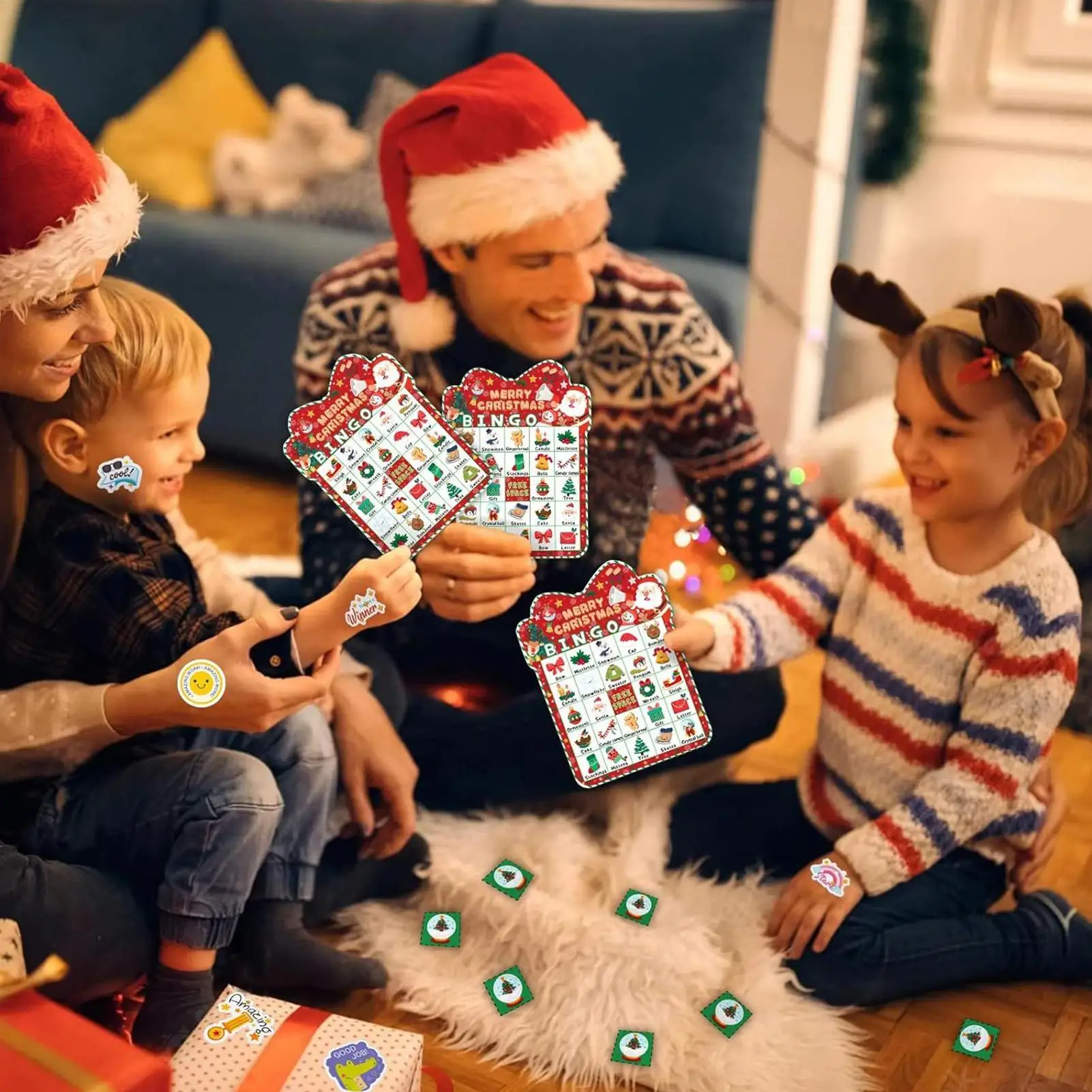 Christmas Bingo Game 24 Cards Set for Holiday Parties, Classroom Activities, Travel Fun | Kids Interactive Christmas Party Games