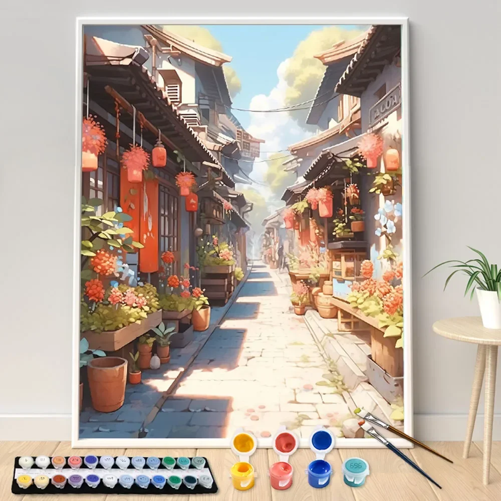 

586348 Hand Paint Residential Buildings Landscape Acrylic Painting By Numbers Kit DIY Acrylic Artwork Canvas Art Gift Home