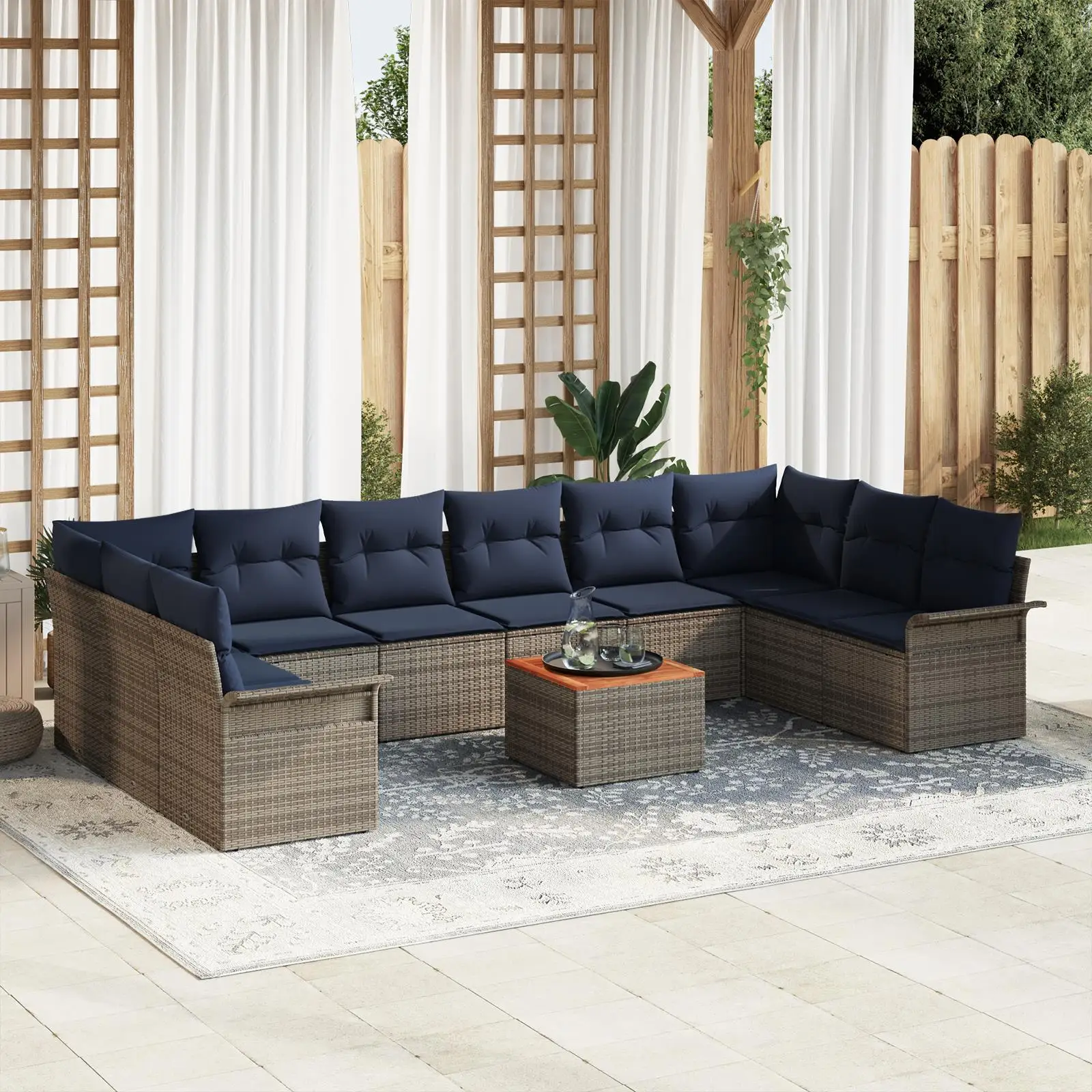 

Cozy 11 Piece Outdoor Sofa Set with Cushions Grey Poly Rattan and Acacia Wood