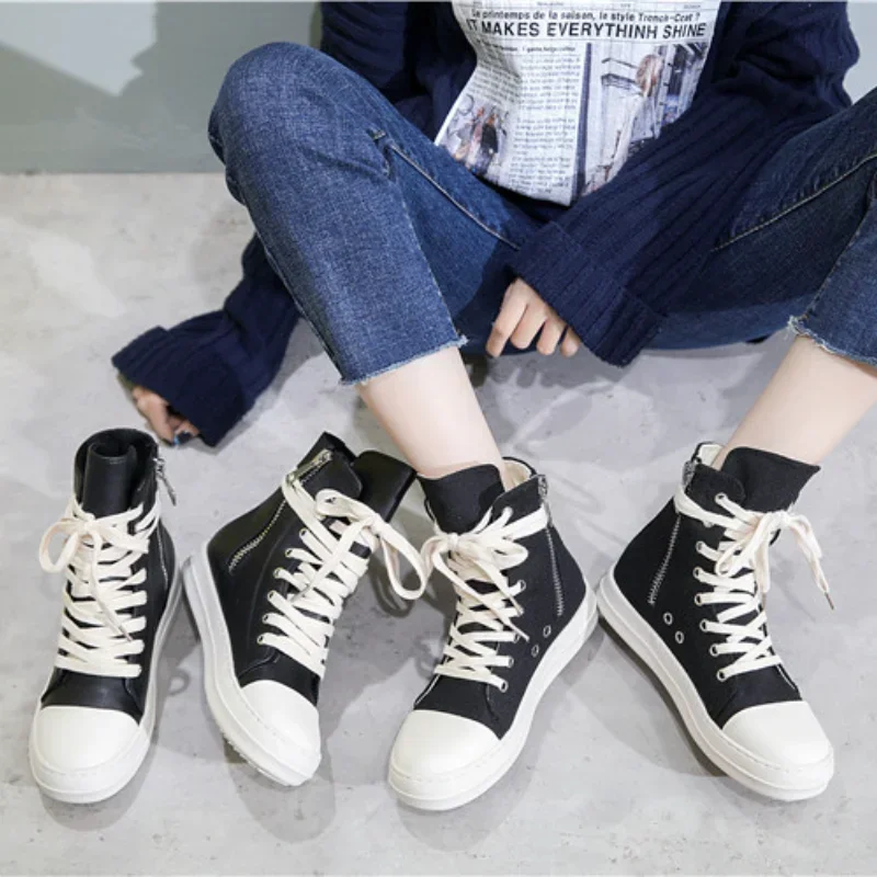 High-top Shoes for Men and Women Couples Thick-soled Canvas Shoes for Fall/winter 2024 New Wild Student Casual Shoes Tide