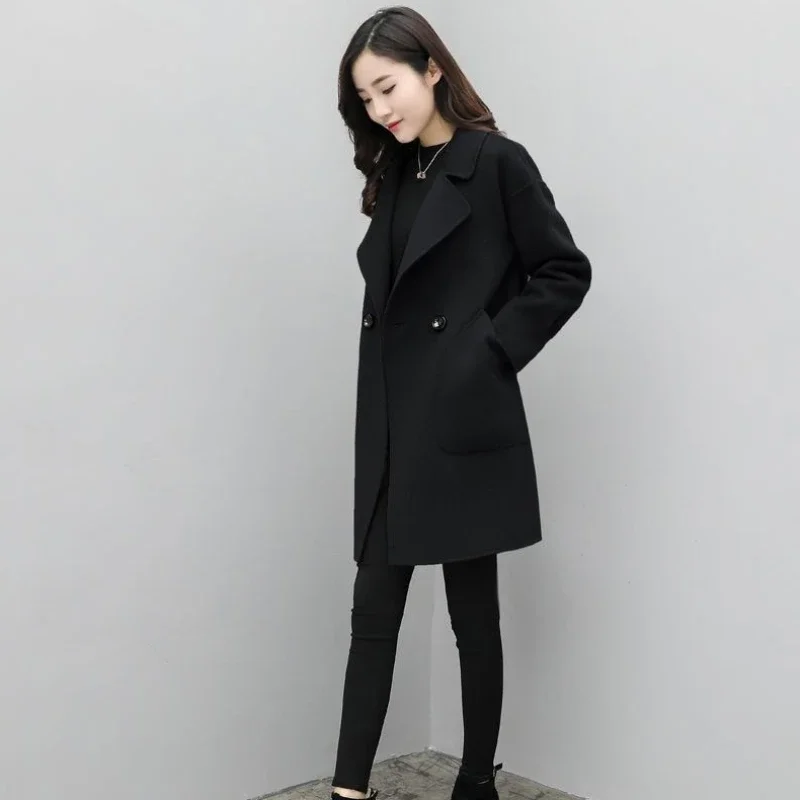 Stylish M-4XL Blends Women Solid Thicken Slim Fit Pockets Fall Winter Outerwear Female Overcoats Windproof Thermal Coat Tender