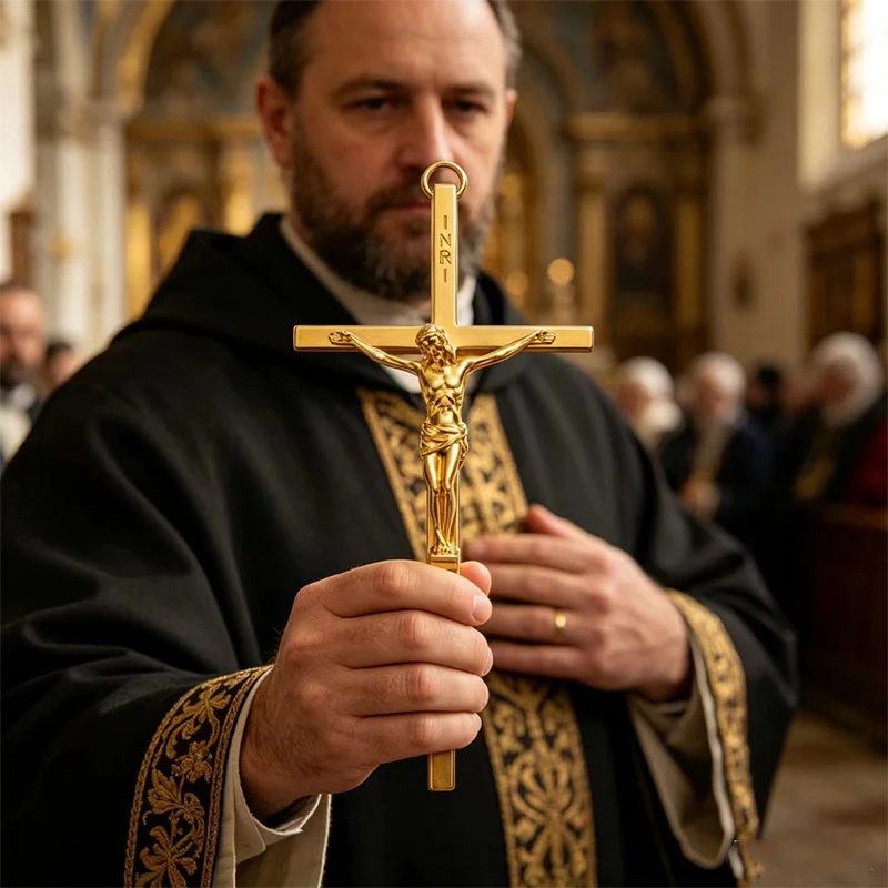 Crucifijo de Pared de 15 cm Chapado en Oro/Plata con Corpus de Jesús y Grabado INRI para el Hogar Católico Cristiano, Sala de Oración, Religioso