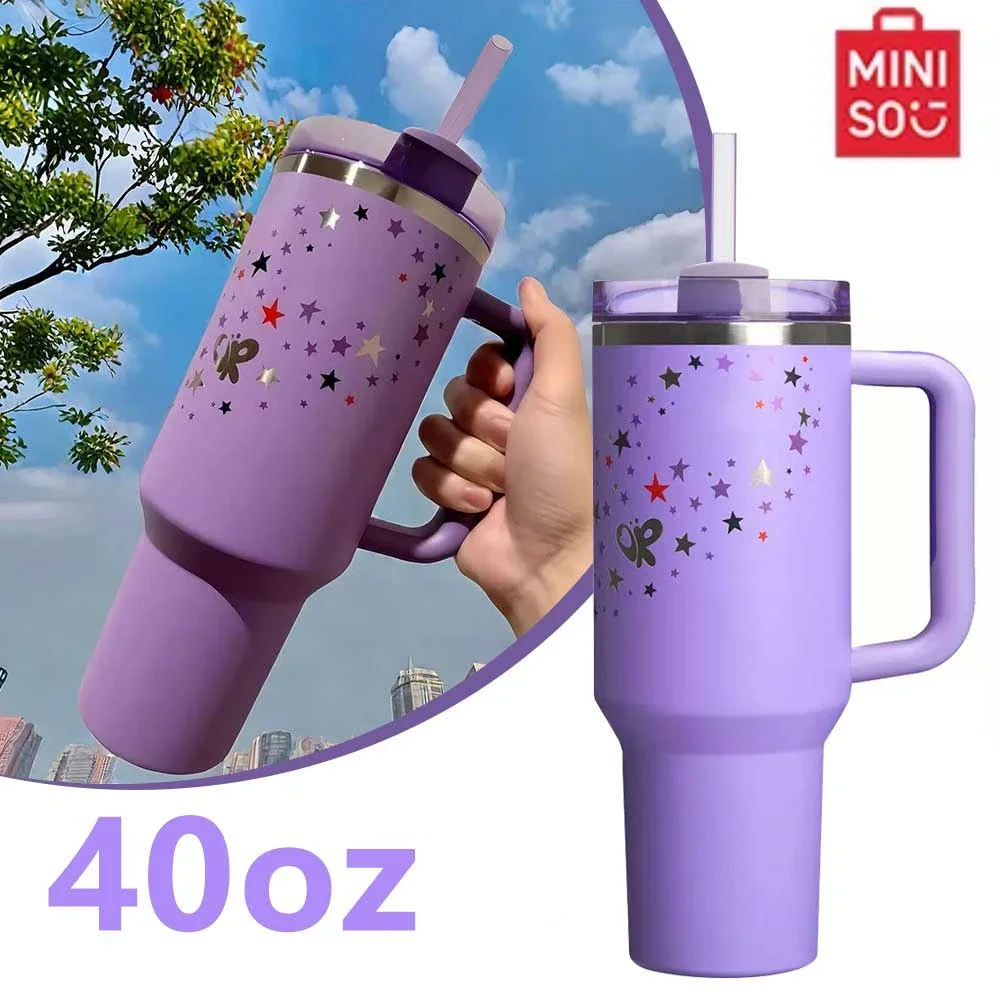 Miniso Cup Tumbler con manico Vacuum Cups Travel Car Mug capacità bottiglia d'acqua viola