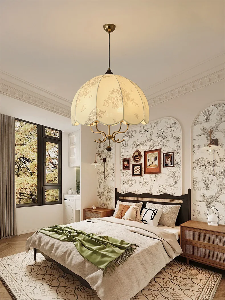 LED الفرنسية العتيقة الثريا غرفة المعيشة الضوء الرئيسي بسيط الرجعية قاعة النسيج نمط مطعم غرفة نوم السرير والإفطار الخفيفة