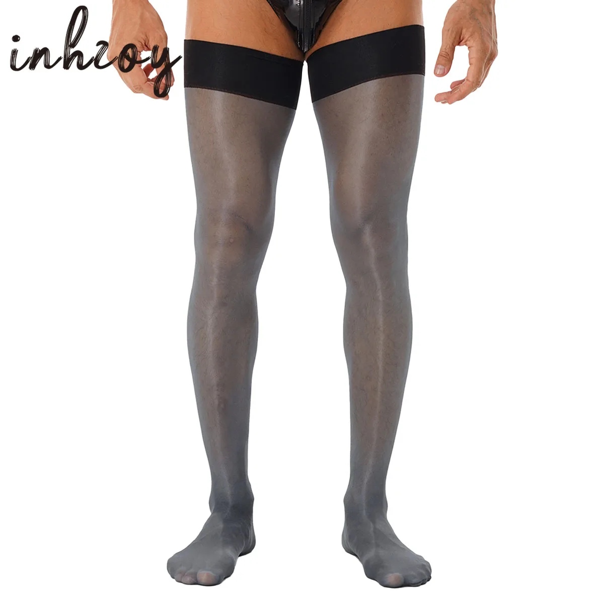 1 Pair Mens Shiny Stockings Elastic Thigh High Transparent Socks Male Sissy Exotic Hosiery Compression Long Socks Underwear