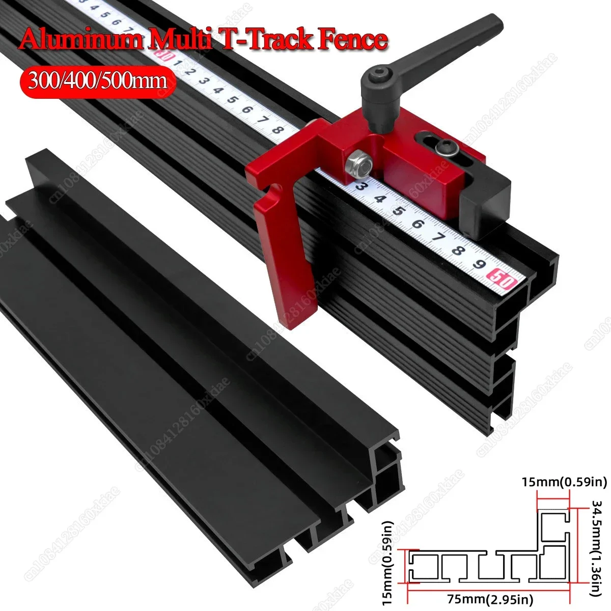 300-500mm Aluminium Profile Fence 75 Type Black Miter Track T-track DIY Tool Sliding Brackets T-Slot For Woodworking Table Saw