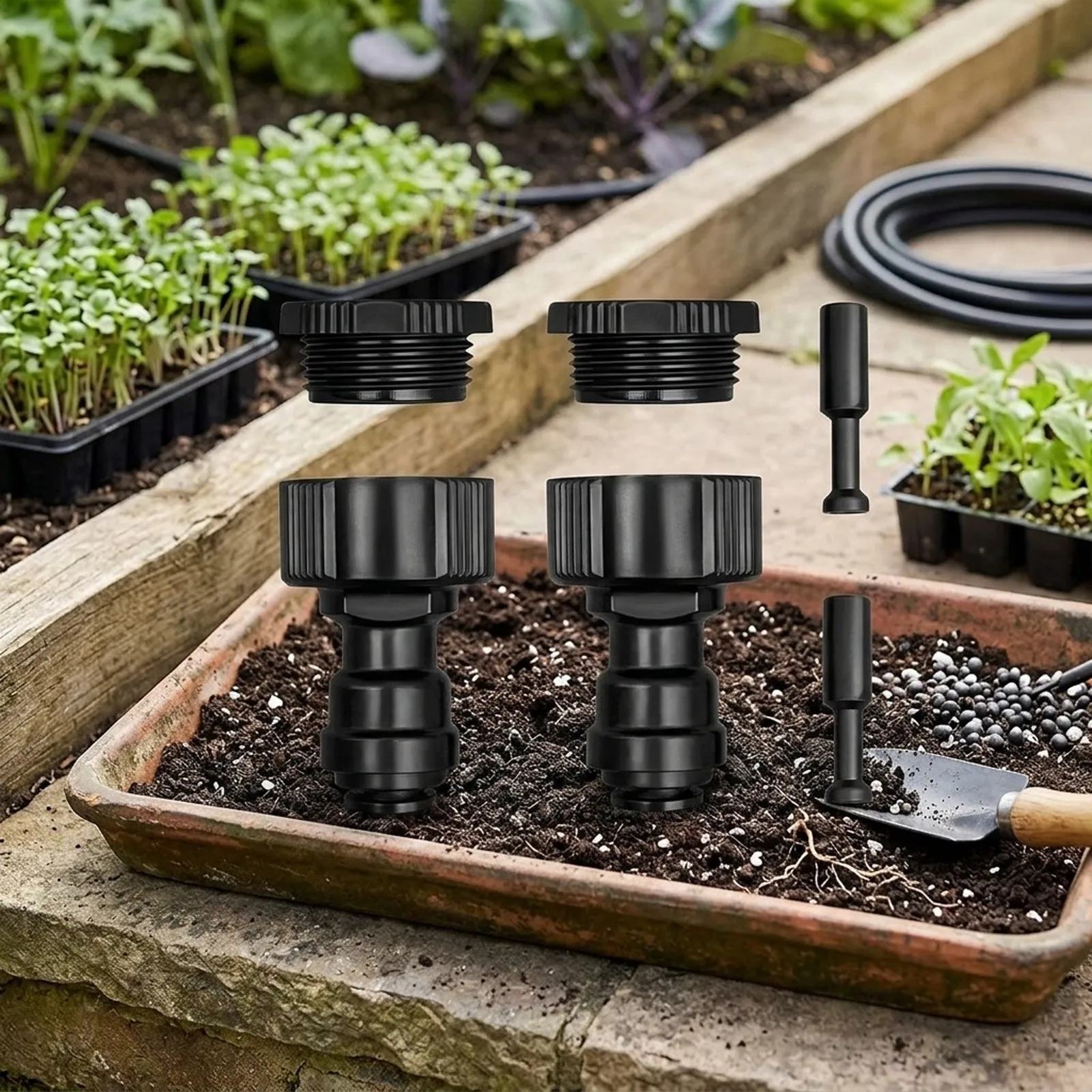 Irrigation Quick Connect Fittings for 8mm Outer Diameter Tubing with 5/8 Inch Faucet Connections and Tool Free Assembly