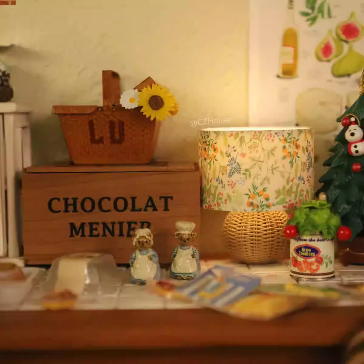 1/6 Lampada da tavolo floreale vintage Modello di casa delle bambole Accessori per mobili in miniatura Bjd Ob11 Blyth Soldier Lol Arredamento camera da letto Giocattolo leggero