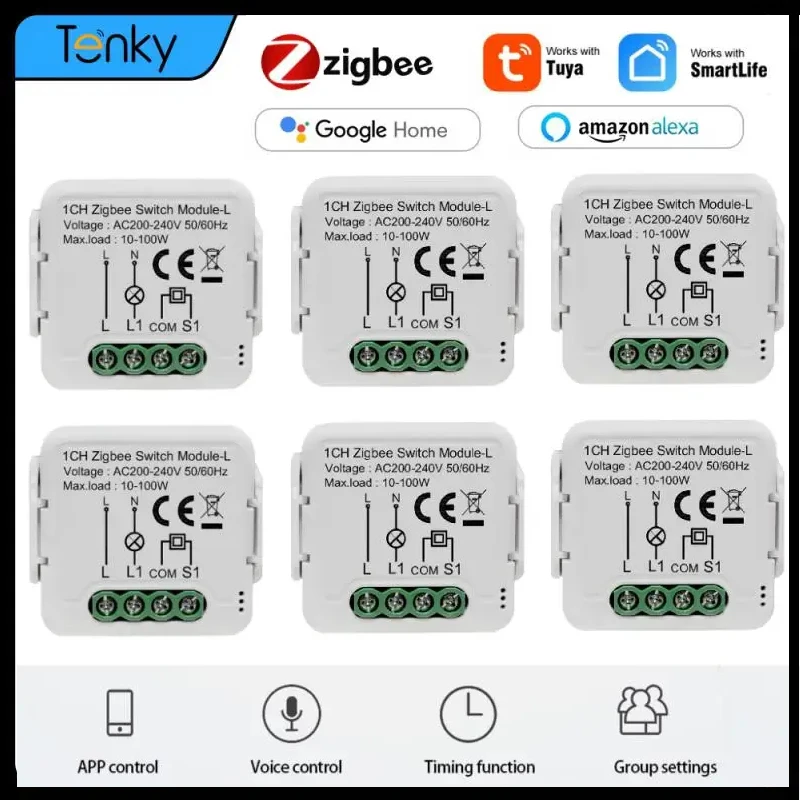 Tuya Zigbee Smart Switch 1/2/3Gang 2Way Mini Smart Switch Zigbee Relay Smart Life Control Smart Home Work With Alexa Google Home