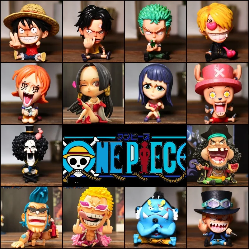 

Cute One Piece Big Head Luffy Zoro Hancock Hand Sitting Position Doll Anime Ornament Pvc Statue Model Doll Collection Toy Gift