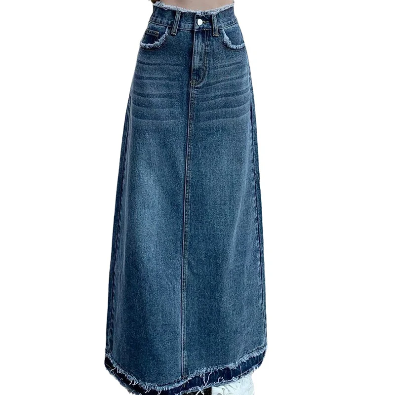 Zomer Street Style Ruw Edge Rok Koreaanse Versie Vrouwen Retro Casual Hoge Taille A-Lijn Rok Temperament Losse Denim Rokken