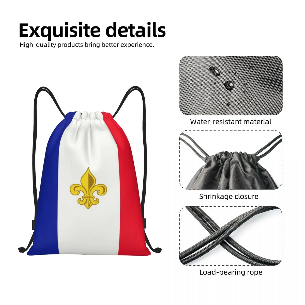 Sac à dos de rangement de fleur de lys français personnalisé pour hommes et femmes, sacs à cordon de proximité, léger, sport, salle de sport