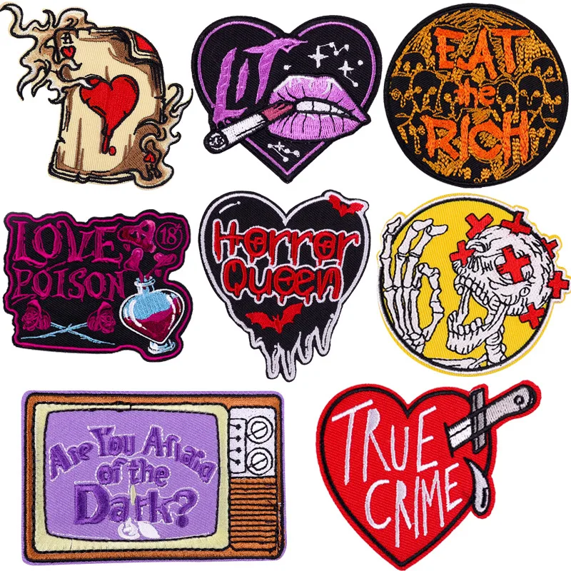 

Hippie Punk Rock Patches Fashion Skeleton Love Iron on Cloth Stickers DIY Chest Shoulder Badges Clothes Bags Hats Accessories