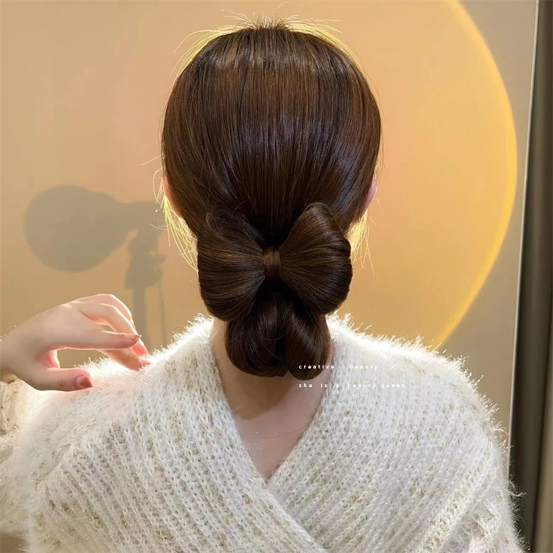 Syntetyczny łuk przyrząd do koka z włosów spinki do włosów Chignon przyrząd do koka z włosów prosto Updo Hairpiece wysoka temperatura naturalne