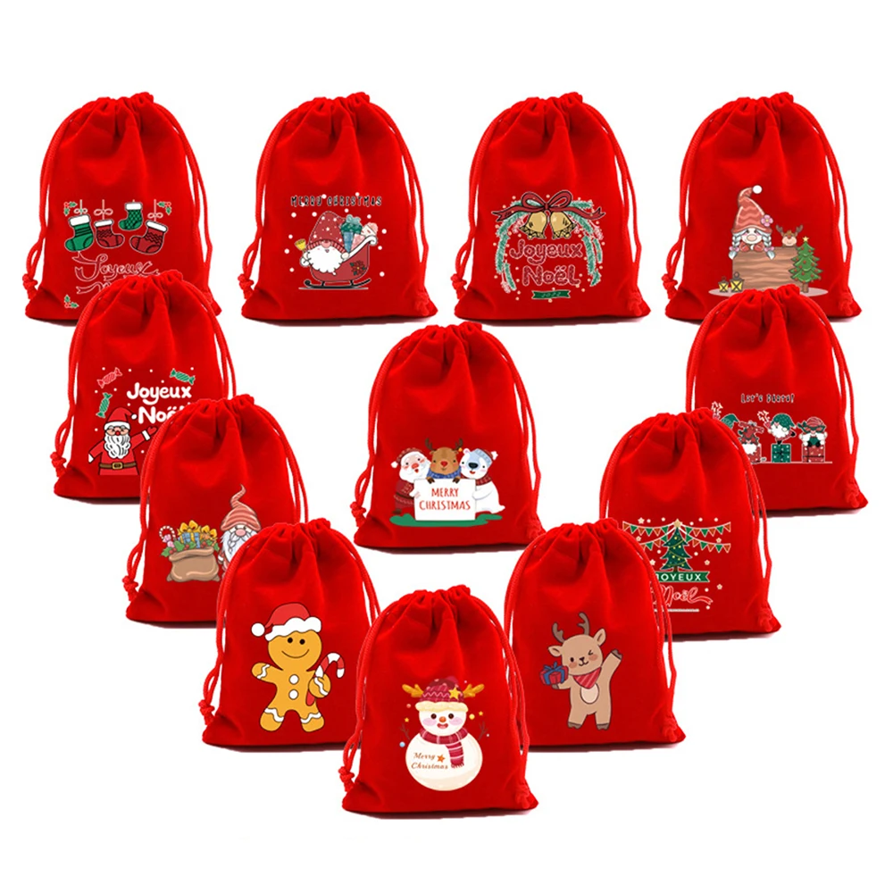 12 PCS Christmas Gift Doll Bags Christmas Christmas Eve Apple Bags Santa Claus Snowman Fabric Goody Bag for Christmas Candy