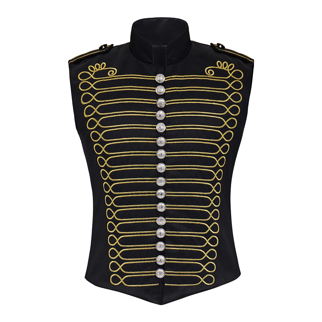 Mens Military Blazers Prince Vest Drummer Parade Punk Officer Fitted Sleeveless Jacket Medieval Steampunk Victorian Coat Cosplay