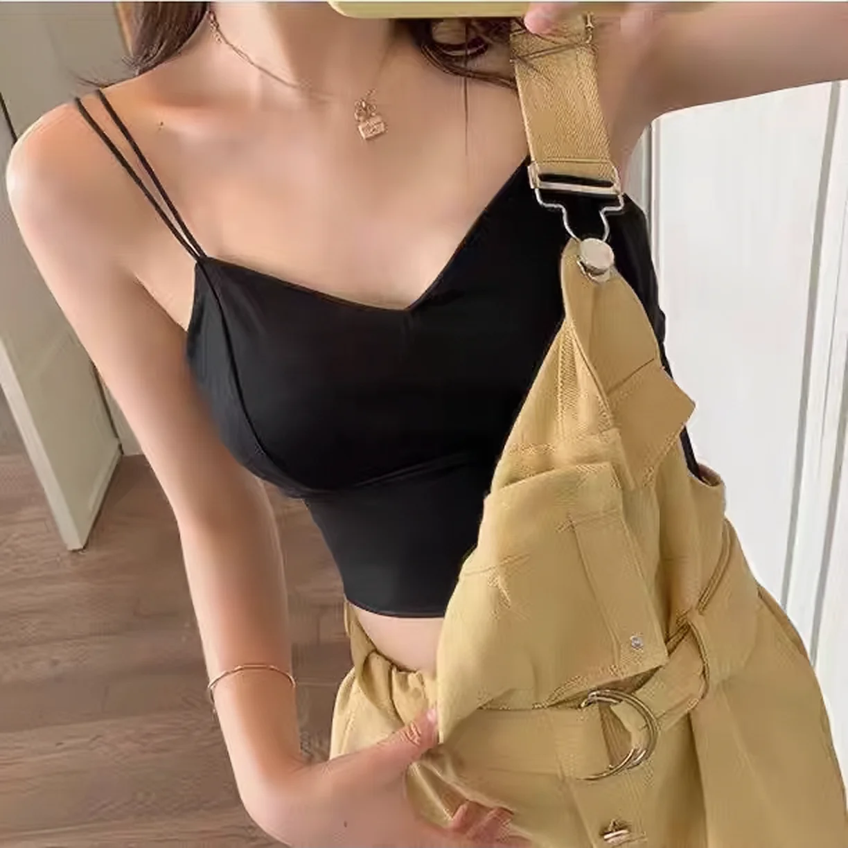 Plain Sexy V-Neck Open Back Sling Vest | Women's Comfortable Casual Short Top | Multi-purpose Undership for Daily Wear