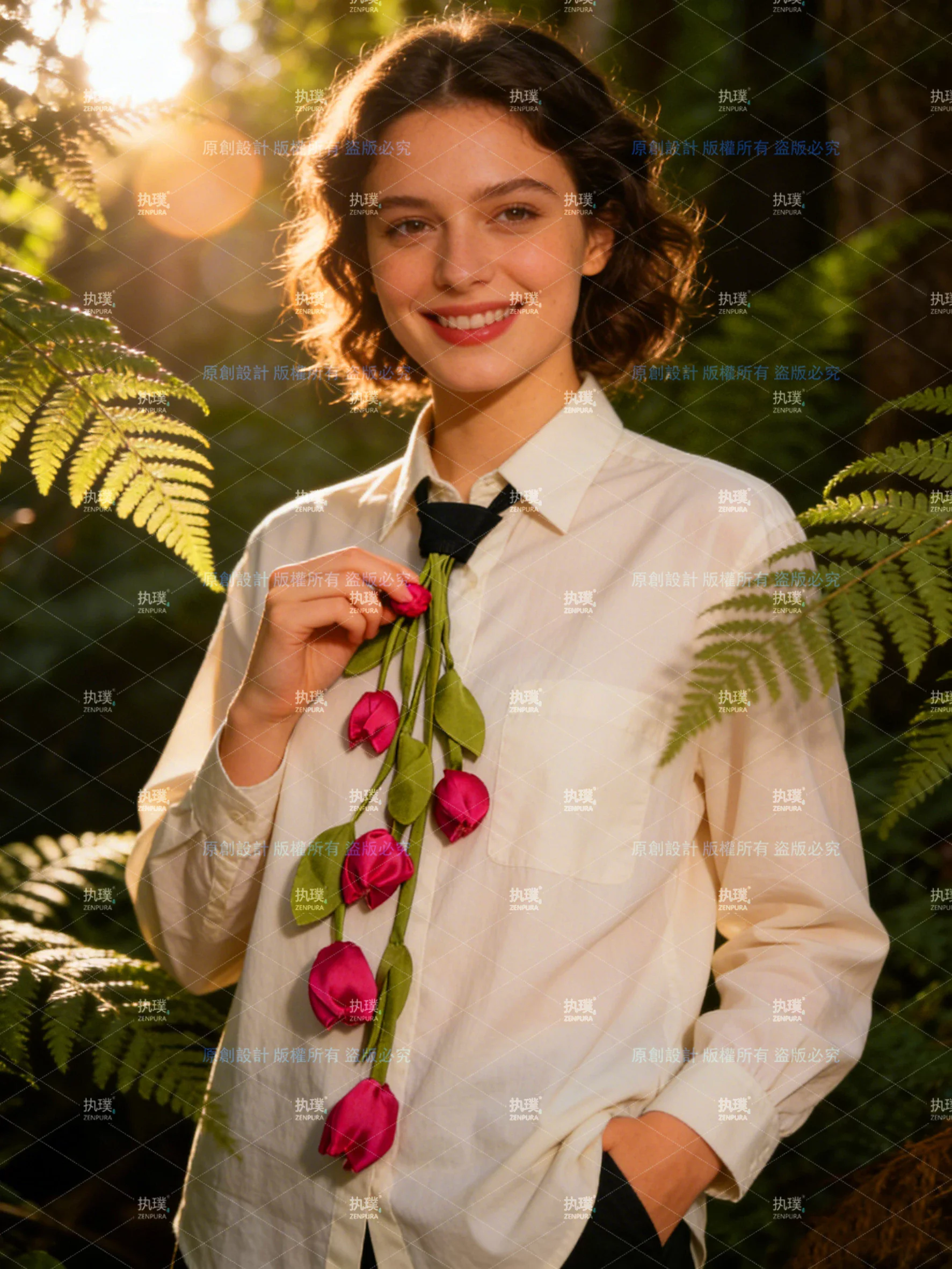 Original Design Women's Vintage Elegant tulip Neck Tie, Novelty Personality Fashion Tie