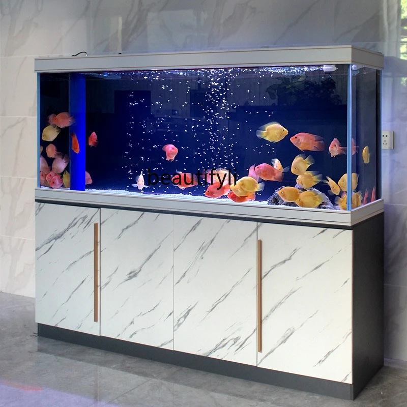 Home Living Room Screen Aquarium Landscaping Full Set Ultra-clear Glass Large Medium Bottom Filter Fish Tank  H