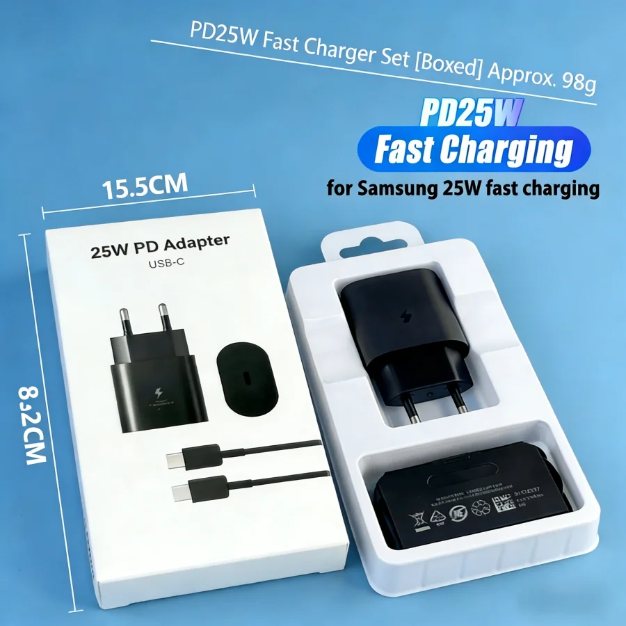 25W EU Fast Charge Adapter Charger for Samsung Galaxy S24FE S24Ultra S23 S22 Flip Fold 2 3 4 5 6 A06 A16 A15 A35 A55