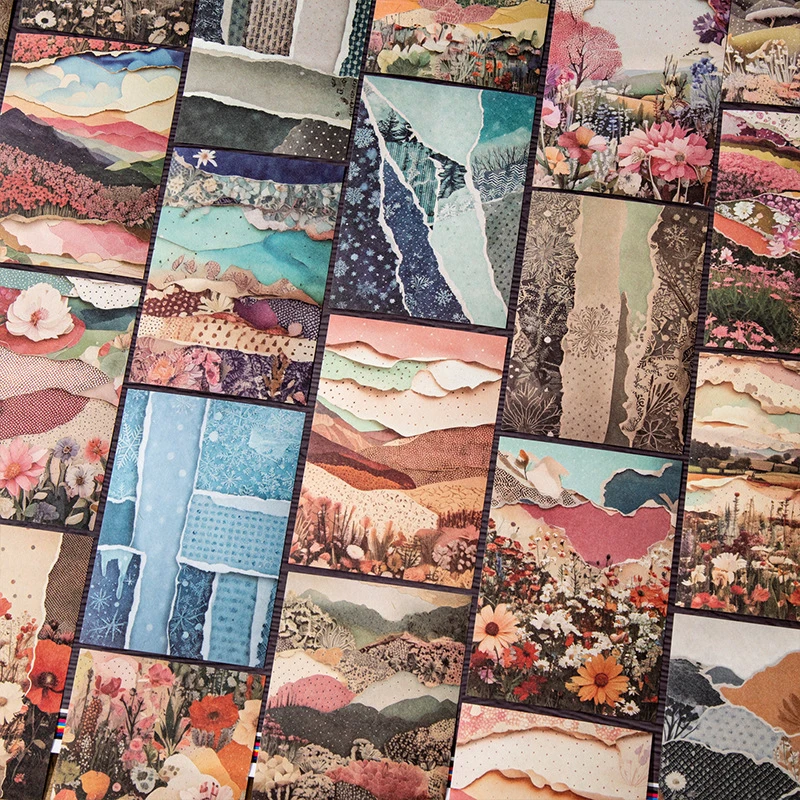 30pcs/pack Collage Landscape Abstract Stickers, Vibrant Artistic Patterns, for Journal & Scrapbook Deco