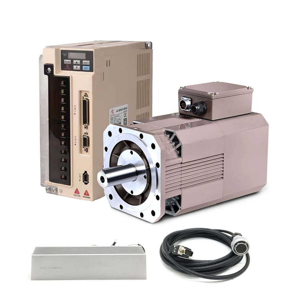 High Speed 8000rpm 5.5kw 34.7Nm 5000Oz-in AC Servo Spindle Motor Drive Kits 198mm 3PH 380V Constant Power CNC Lathe Milling