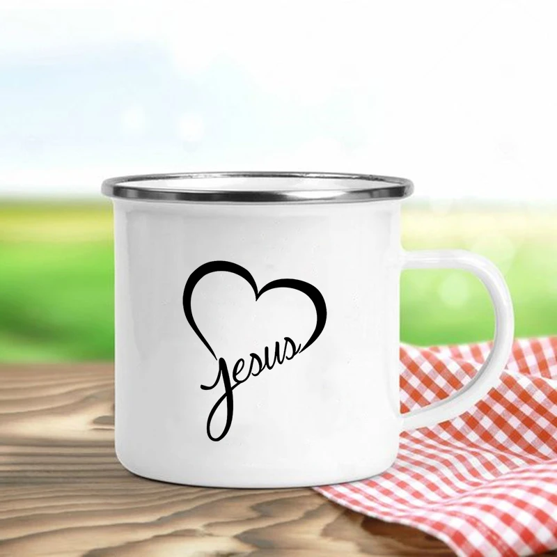 Jesus Is God Print Enamel Mugs Christian Creative Coffee Cup Friends Tourist Mug Cute Drinkware Personalized Gifts Cofee Cups