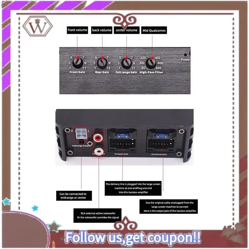 ABBG-DC-12V 4CH DSP Power Amplifier RMS 4X60w Car Audio Lossless Upgrade Plug And Play Audio Amplifier For Car Large Screen
