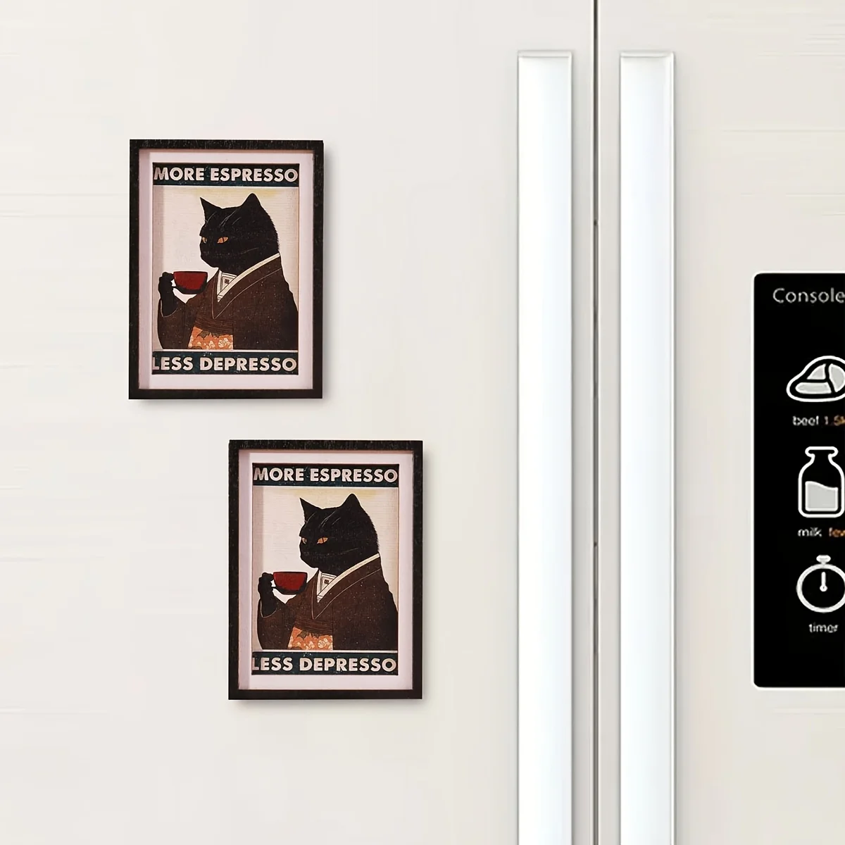 Humorous Black Cat Coffee Quote Magnet, Retro Framed Refrigerator Decoration for Coffee Lovers & Cat Lovers