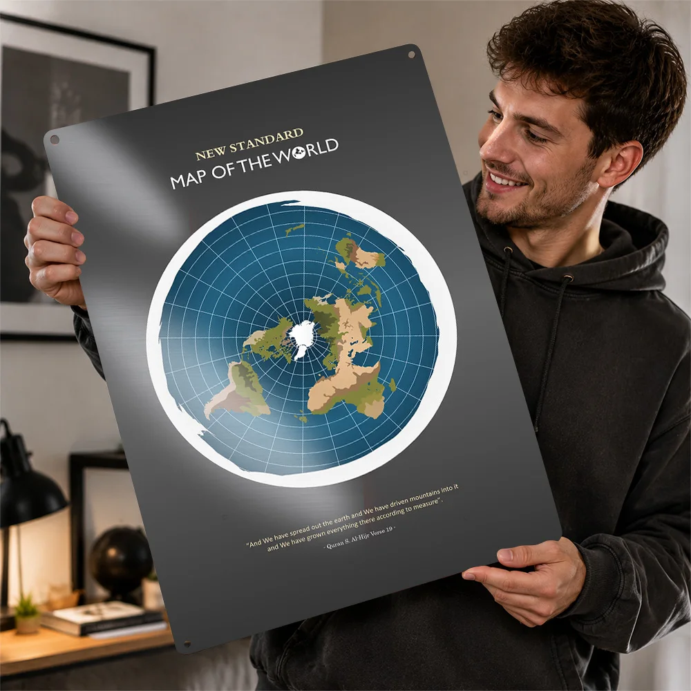 Circular World Map Gray Ground Aluminum Poster Graphic Wall Art For Home Office Customized Metal Sign Geography Fan Gift Idea