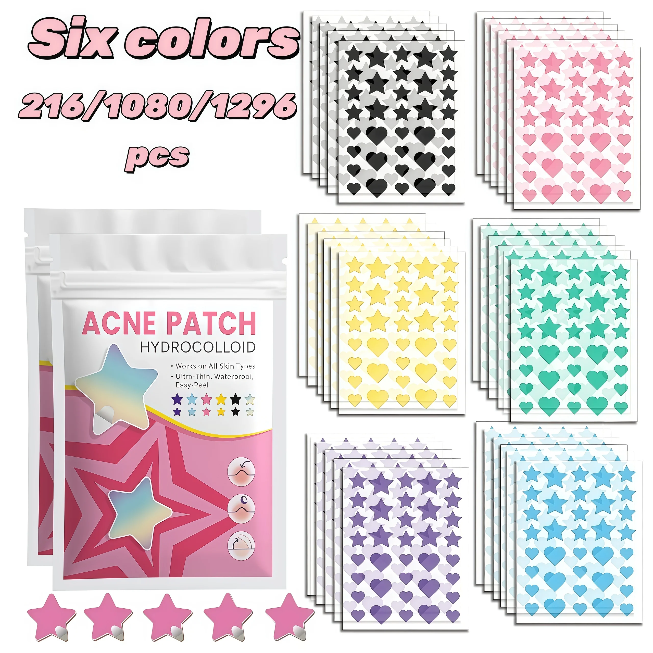 216/1080/1296pcs Hydrocolloid Pimple Patches Invisible Acne Dots Waterproof Spot Cover Facial Skin Care Treatment