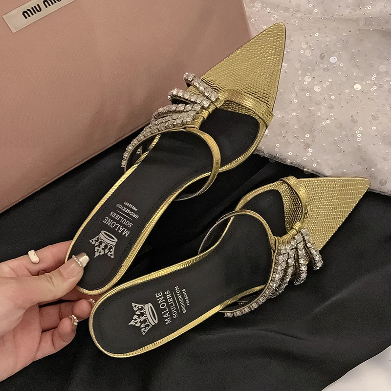 

Brand Design French Pointed Rhinestone High Heel Sandal Leather Custom Stiletto Open Toe Women's Sandal For Party&Banquet&Dance