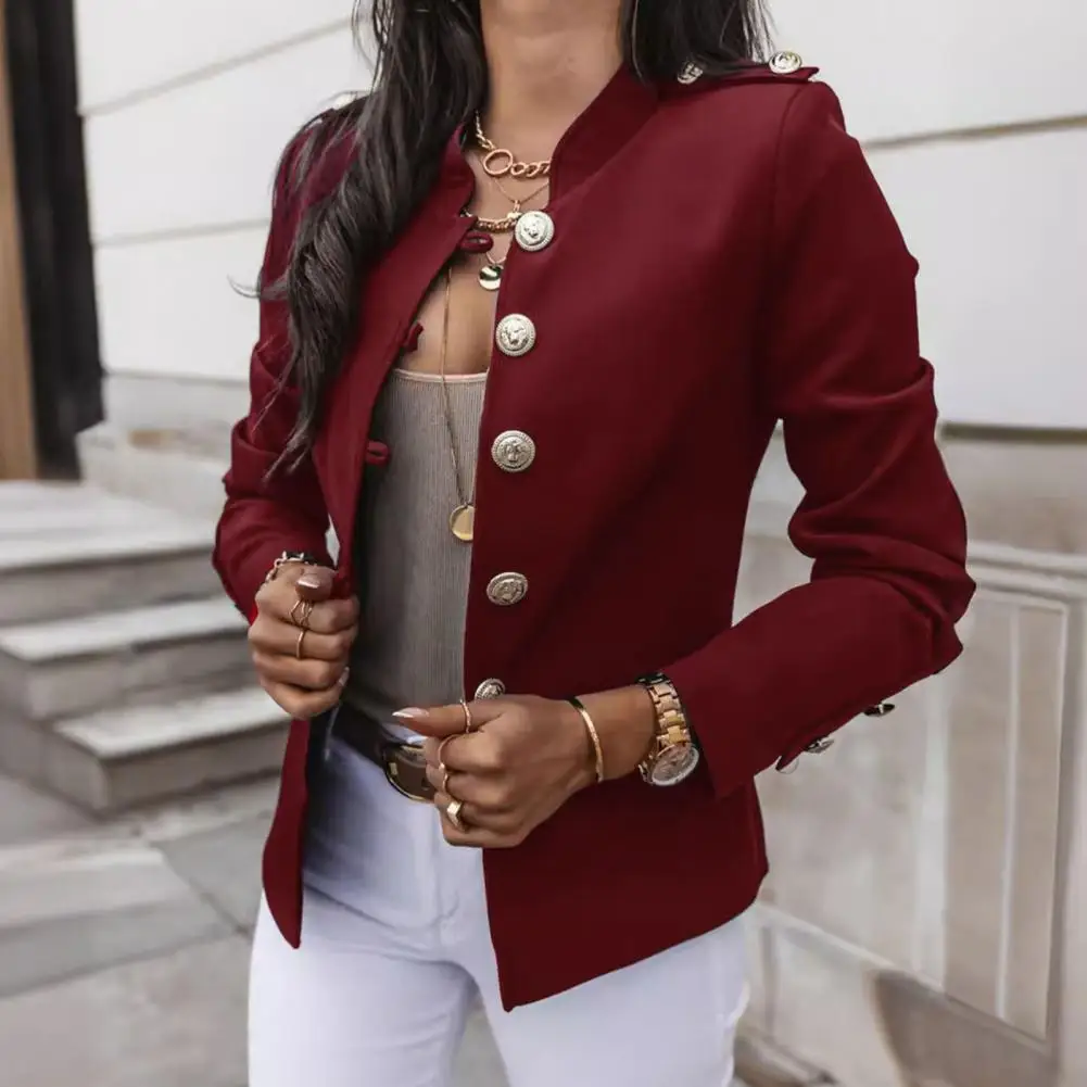 

Three-dimensional Shape Suit Coat Elegant Stand Collar Women's Suit Coat for Office Business Outwear Slim Fit Single Breasted
