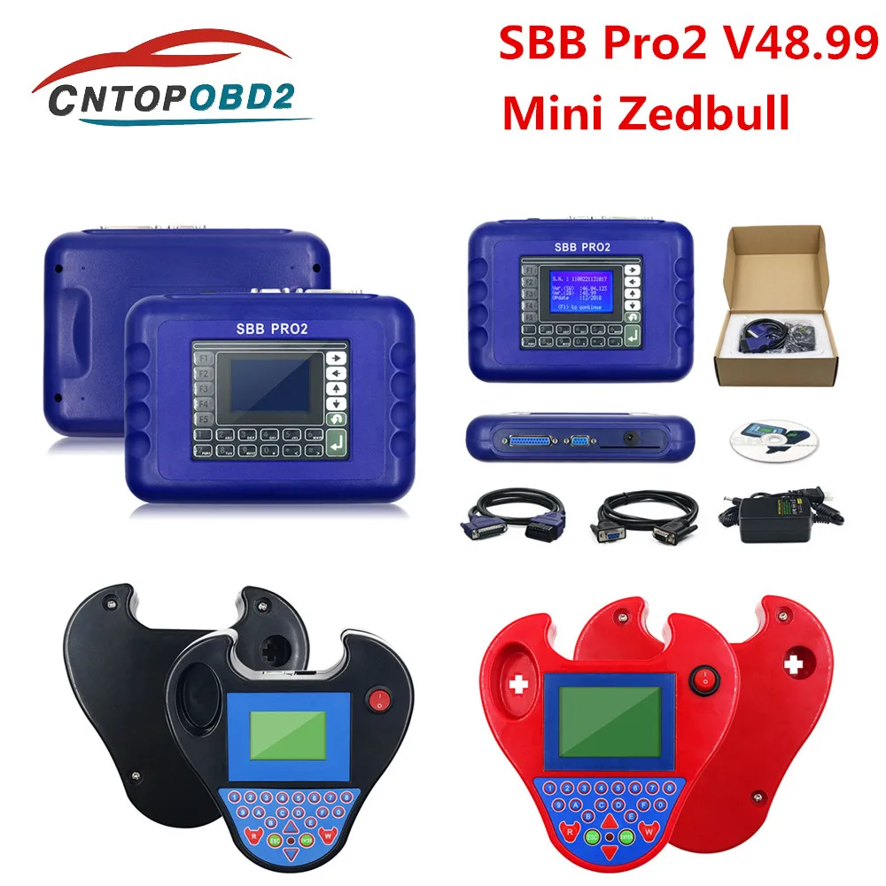 Latest SBB V48.99 Pro2 Mini Zedbull Key Programmer Smart Zed Bull Transponder Chip Scanner No Tokens Limits OBDII Car Key Maker