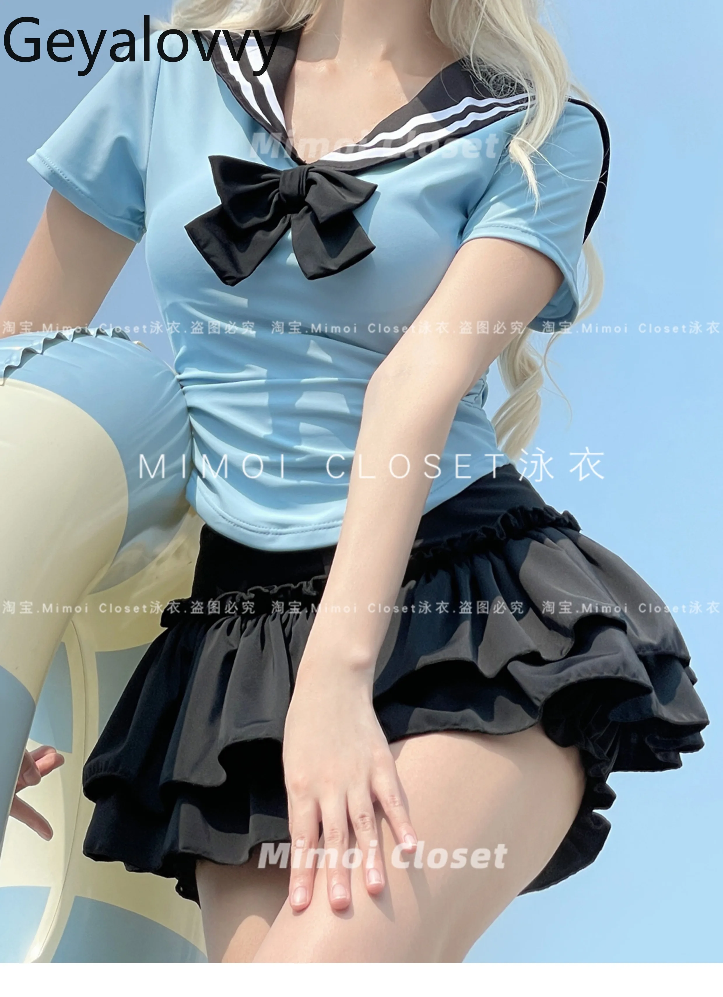 

Sweet Tutu Skirt Navy Style Short-sleeved Top Skirt Bikini Set 2025 New Summer Seaside Vacation Saudi Split Swimsuit for Girls
