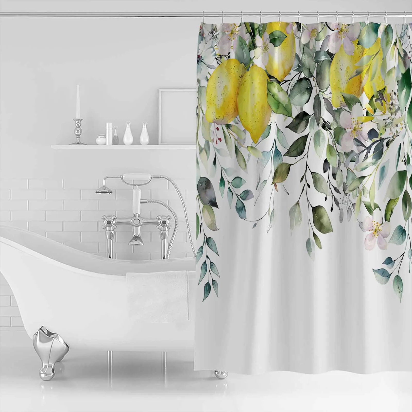 Pastoral Style Plants Leaves Lemon Shower Curtains Waterproof Bath Curtains Home Decor Modern Luxury Bathroom Curtain