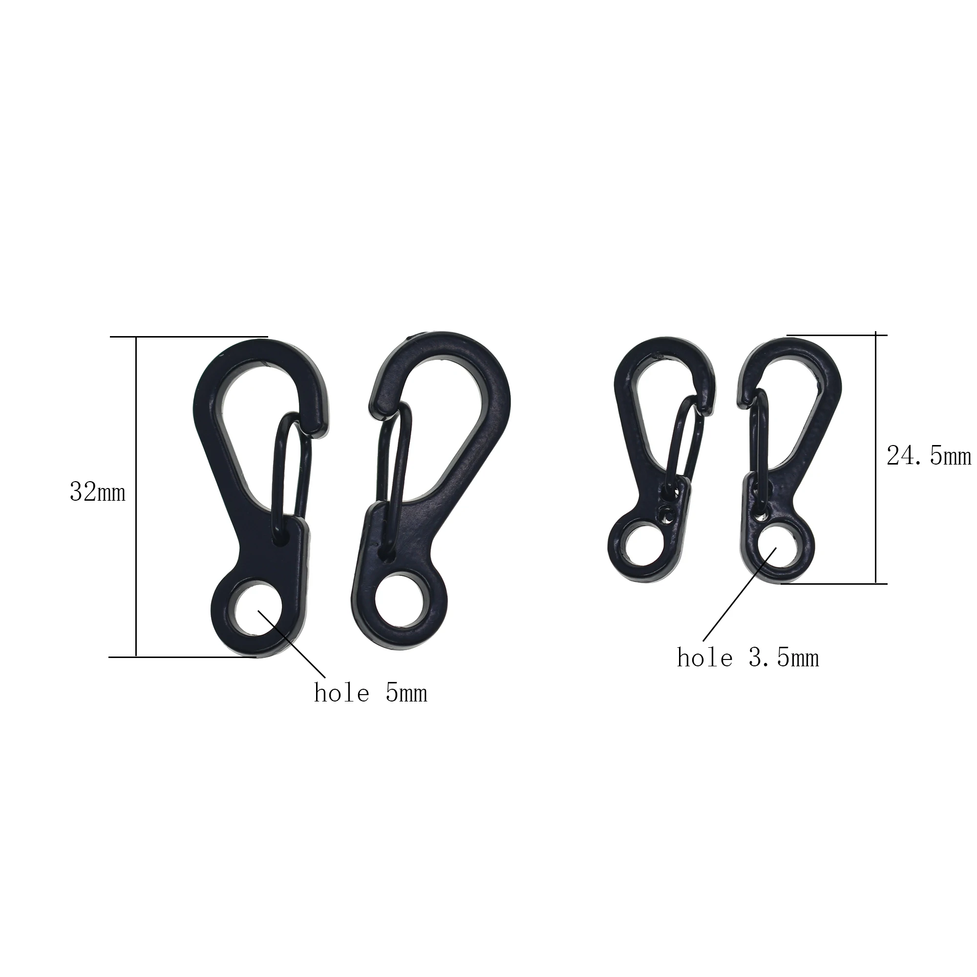 2 sizes Black Small mini tiny strong solid zinc metal alloy spring snap hook quick release carabiner paracord clasp diving EDC