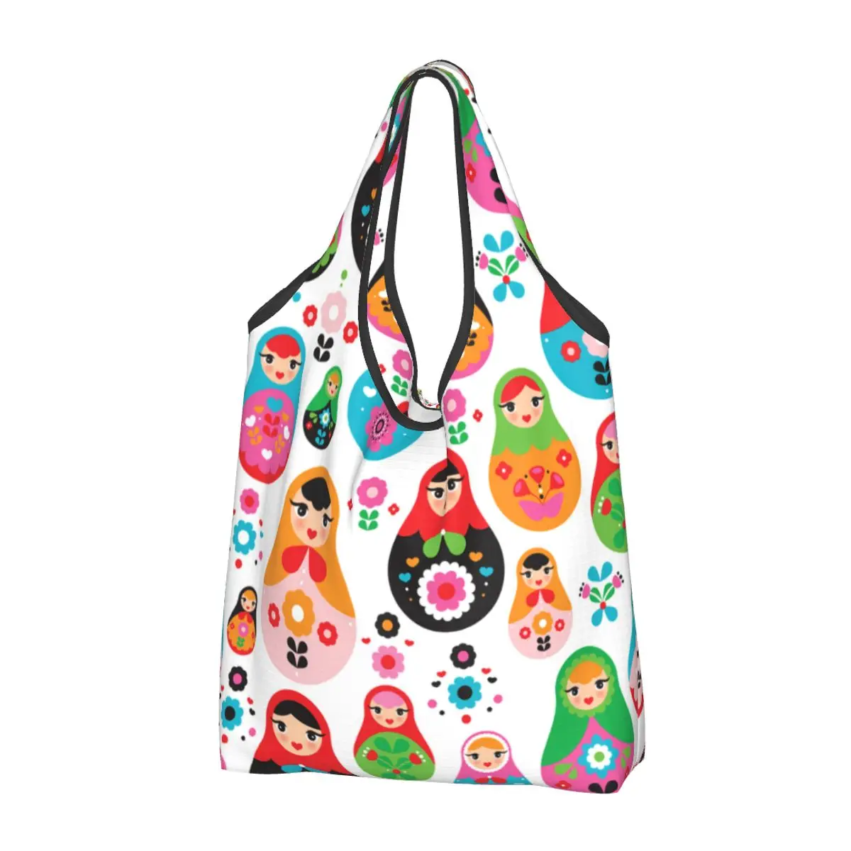 Custom Russian Doll Babushka Matryoshka Shopping Bag Women Portable Large Capacity Grocery Tote Shopper Bags