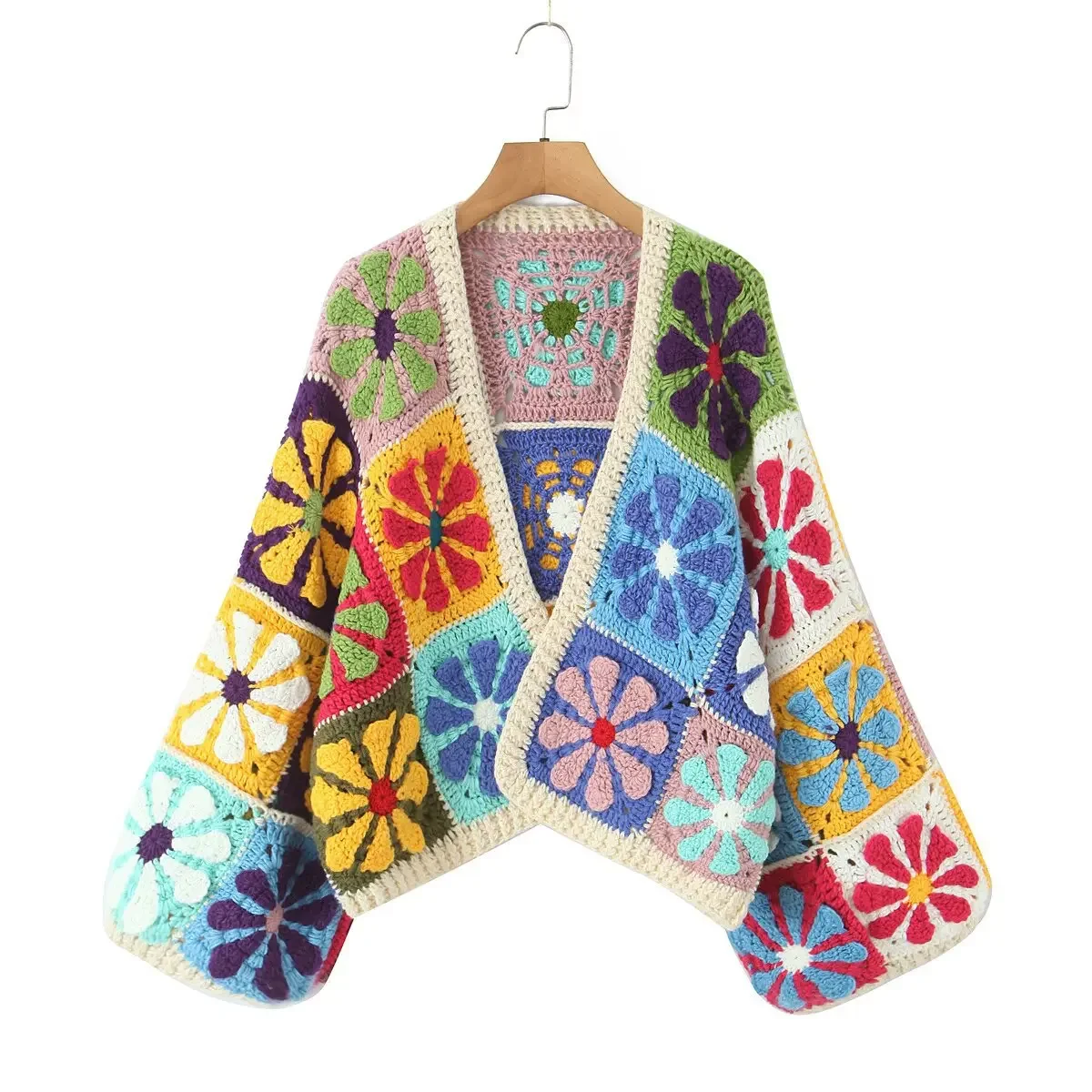 Nuovo cardigan lavorato a maglia all'uncinetto con fiori fatti a mano nazionali del 2025 Giacca maglione con giunture allentate retrò a maniche lunghe autunnali da donna