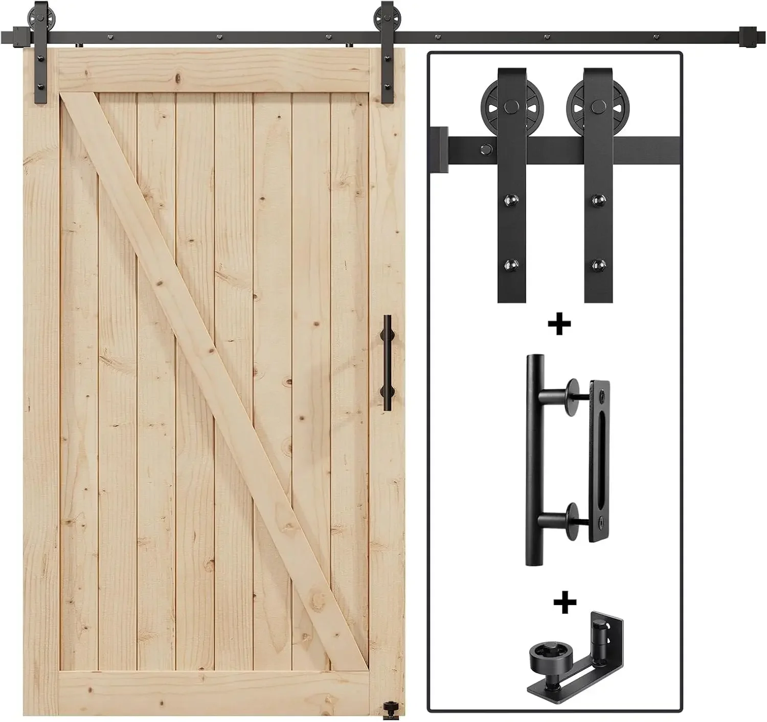 8FT Sliding Barn Door Hardware Track Kit & Handle,Big Industrial Spoke Wheel Pulley,Wall Mount,Slide Smoothly Quietly,Easy Insta