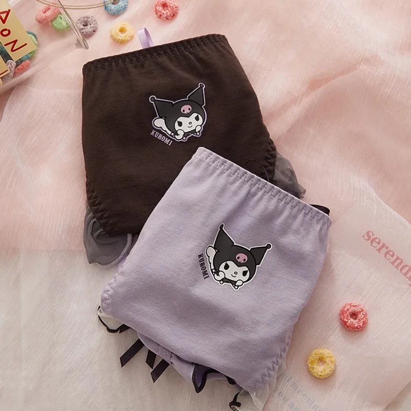 Kuromi Kawaii Cute Underwear Women New Low Waist Pure Cotton Anti-bacterial Crotch Pairs Briefs Lace Bow Soft Breathable Undies