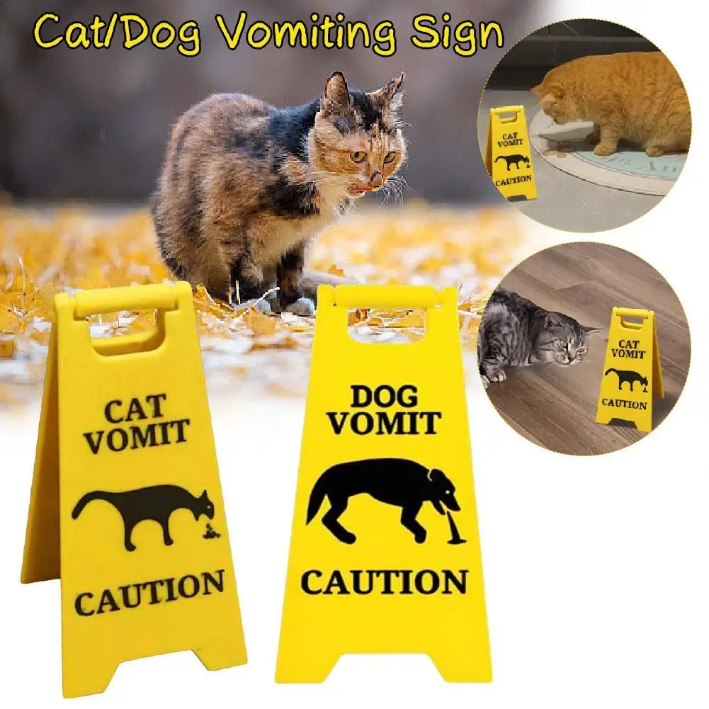 Funny Dog Cat Vomit Caution Sign Weather-proof Plastic Outdoor Garden Yard Lawn Pet Cat Vomit Warning Sign Bathroom Decoration