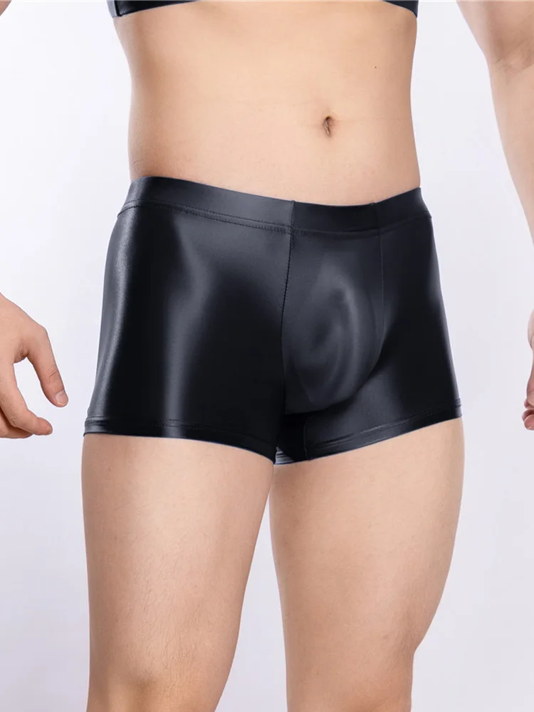 Sexy Men Hot Short Panties U Bulge Pouch Boxer Oil Shiny Glossy Smooth Lingerie Candy Color Underwear Breathable Briefs