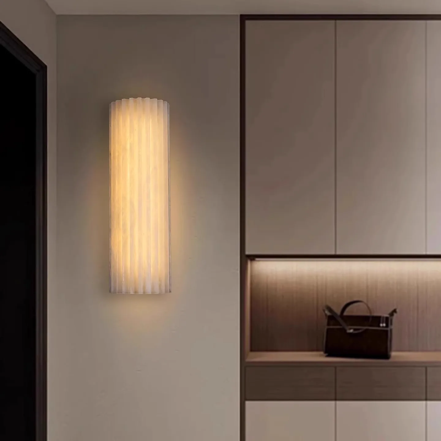 Designer Luxury Modern Minimalist Spanish Marble LED Wall Lamp Bedside Bedroom Living Room brass copper wall Sconce Light