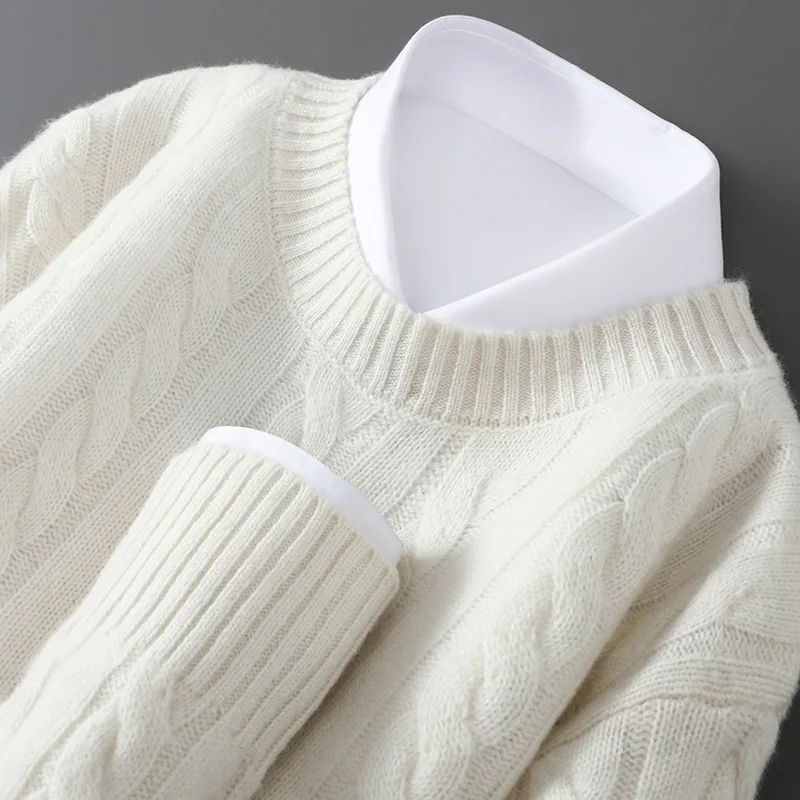 Осень-зима, новый свитер из % шерсти, мужской пуловер с круглым вырезом, утепленный свитер, повседневный деловой свободный вязаный кашемировый свитер