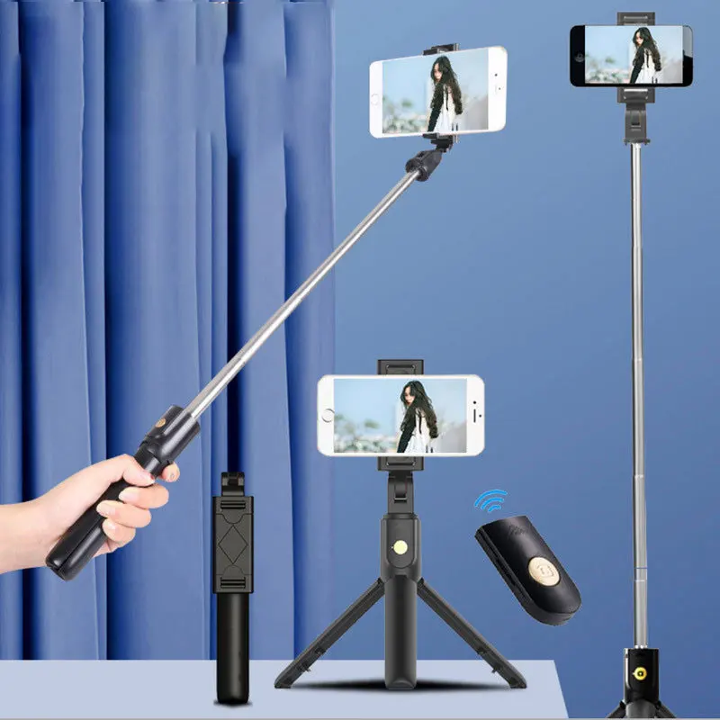 Selfie Stick Monopod Mini Tripod Selfi with Bluetooth Remote Mobile Phone Stand Holder for iPhone Samsung Xiaomi POCO Smartphone